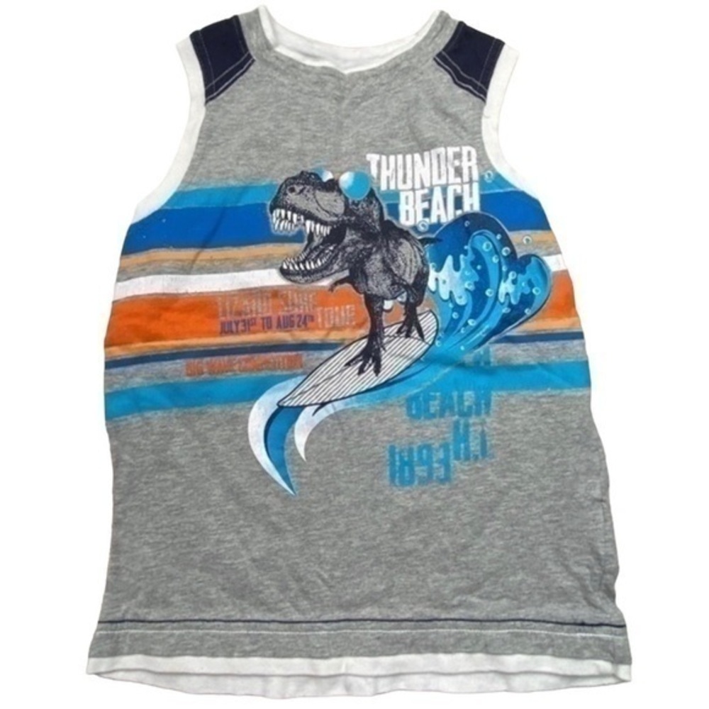 Toughskins Boys Top Size 7 Thunder Beach Surfing Dinosaur Sleeveless Tank Top